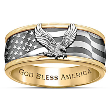Electroplating Two-Tone Eagle Pattern Ring Popular Male Banquet Jewelry—1