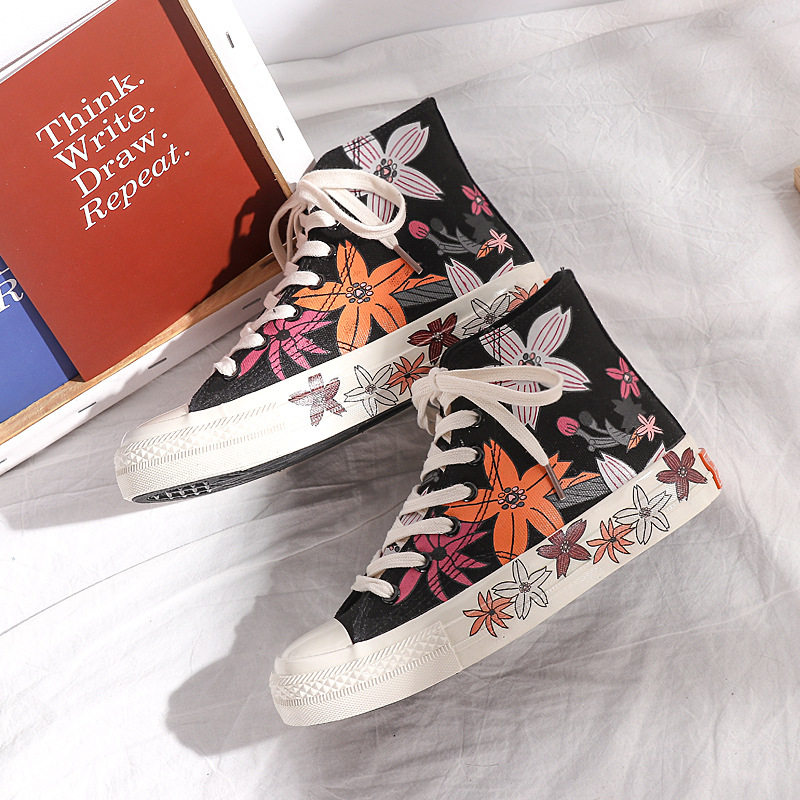 Casual All-match Big Flower High-top Canvas Shoes