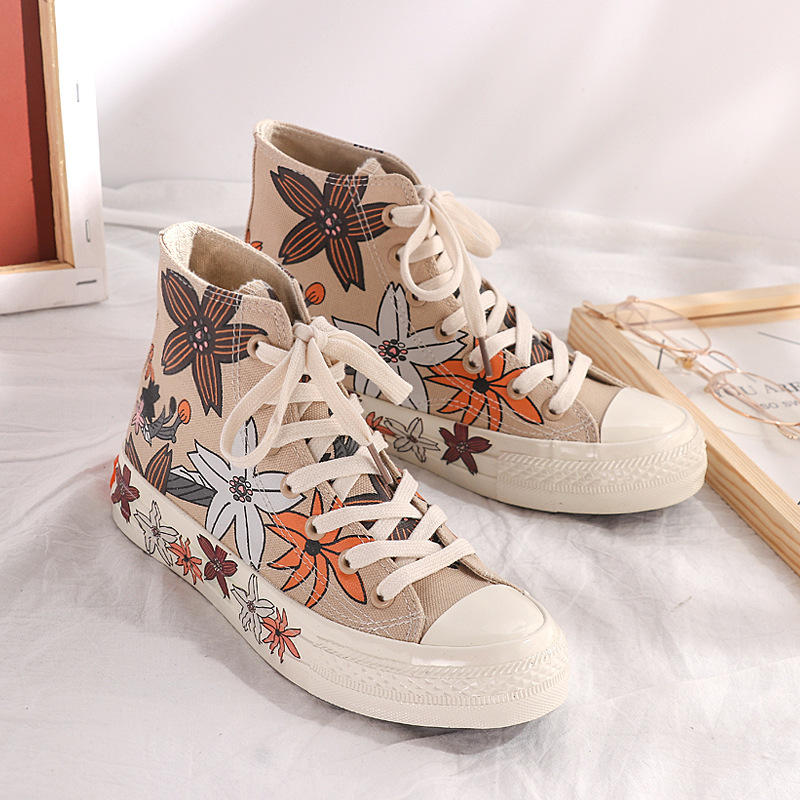 Casual All-match Big Flower High-top Canvas Shoes
