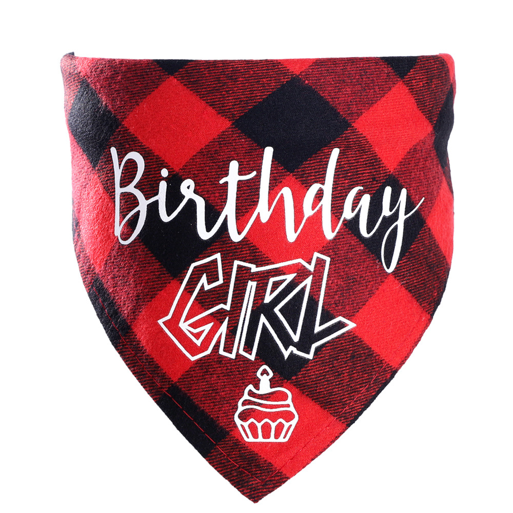 Pet Birthday Triangle Scarf Dog Saliva Towel Cotton Plaid Cat Scarf Birthday Party Gifts - Image 2