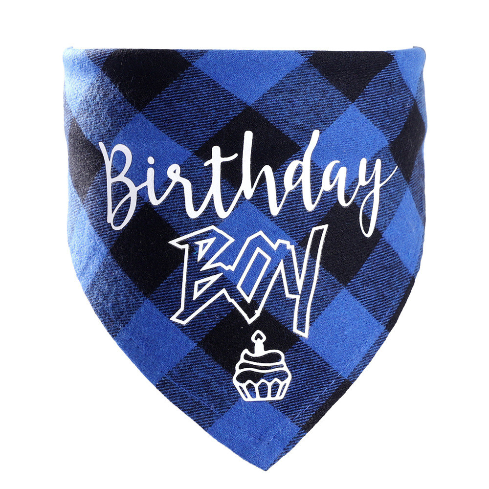 Pet Birthday Triangle Scarf Dog Saliva Towel Cotton Plaid Cat Scarf Birthday Party Gifts - Image 3