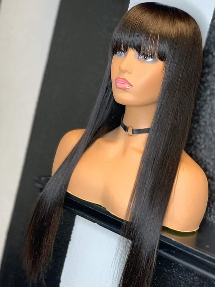 Brazilian Straight Black 100% Real Hair Wig With Bangs