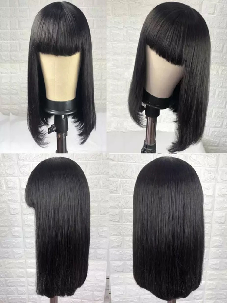 Brazilian Straight Black 100% Real Hair Wig With Bangs