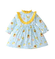 Sunflower Print Long Sleeve Princess Dress Cute Long Sleeve Dress For Girls