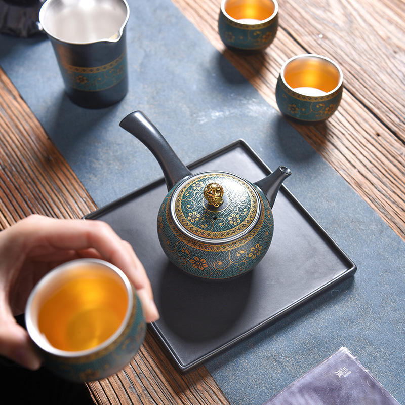 Jingdezhen Side Handle Pot Ceramic Gilt Silver Teapot Single Pot Household Kung Fu Tea Set Set Teapot Silver Pot Tea Maker
