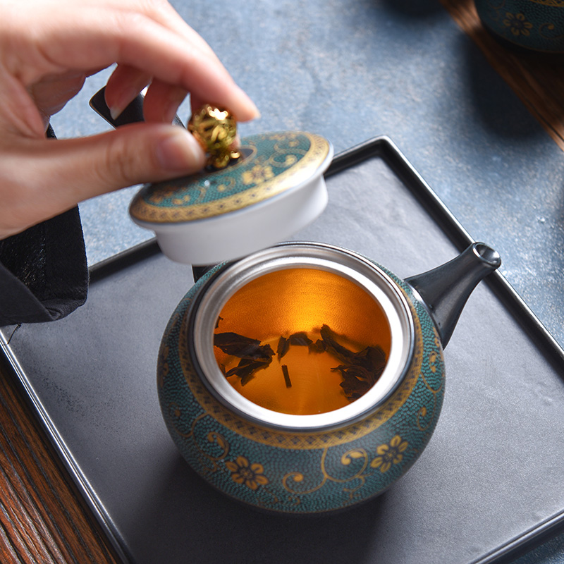 Jingdezhen Side Handle Pot Ceramic Gilt Silver Teapot Single Pot Household Kung Fu Tea Set Set Teapot Silver Pot Tea Maker