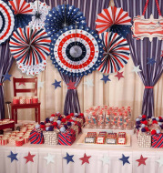 American Independence Day Party Supplies Background Wall Decoration Red, White And Blue Hanging Paper Fans 6 Pcs