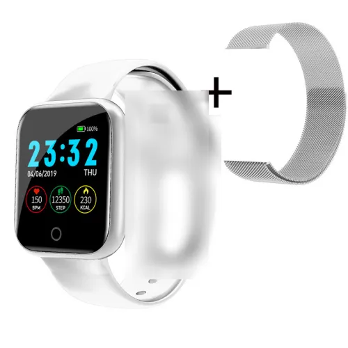 Color: White with steel spare strap - Compatible with Apple , Smart Bracelet Sports Pedometer Blood Pressure Heart Rate Sleep Detection Bluetooth Watch