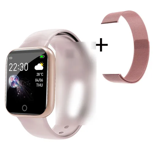 Color: Pink with steel spare strap - Compatible with Apple , Smart Bracelet Sports Pedometer Blood Pressure Heart Rate Sleep Detection Bluetooth Watch
