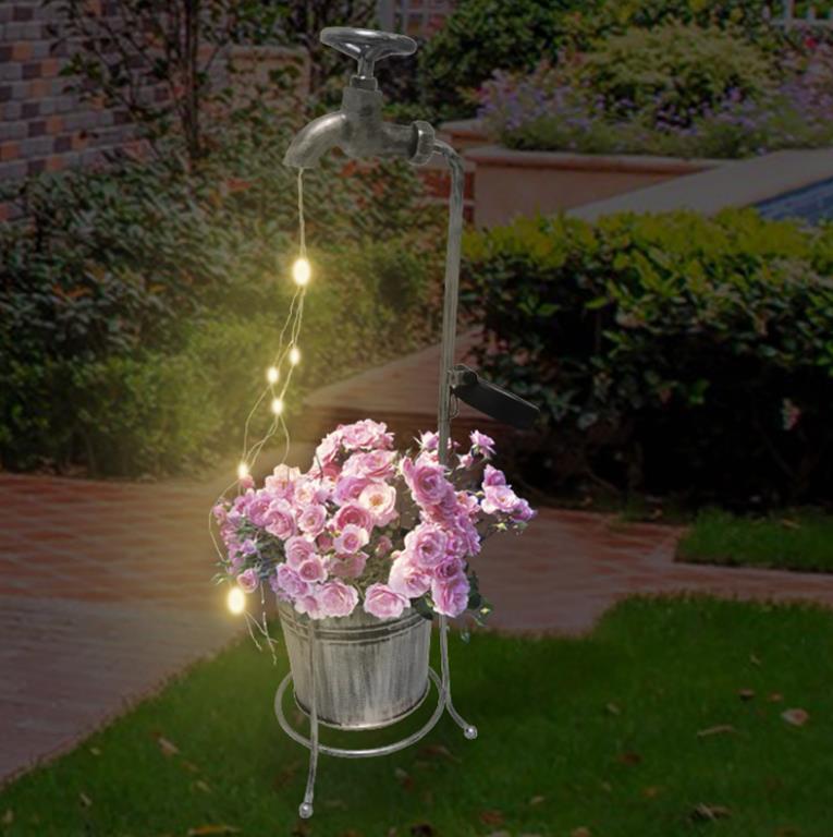 Solar Powered Watering Can Style Fairy LED Strands Light Water Faucet
