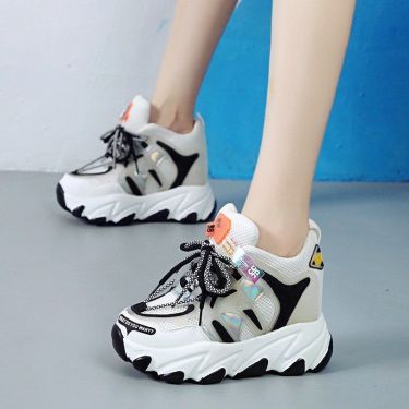 Dropshipping Fashion Women Breathable Mesh High Platform Mix Color Sneakers Height Increasing Casual Shoes Woman Chunky Sneakers—1