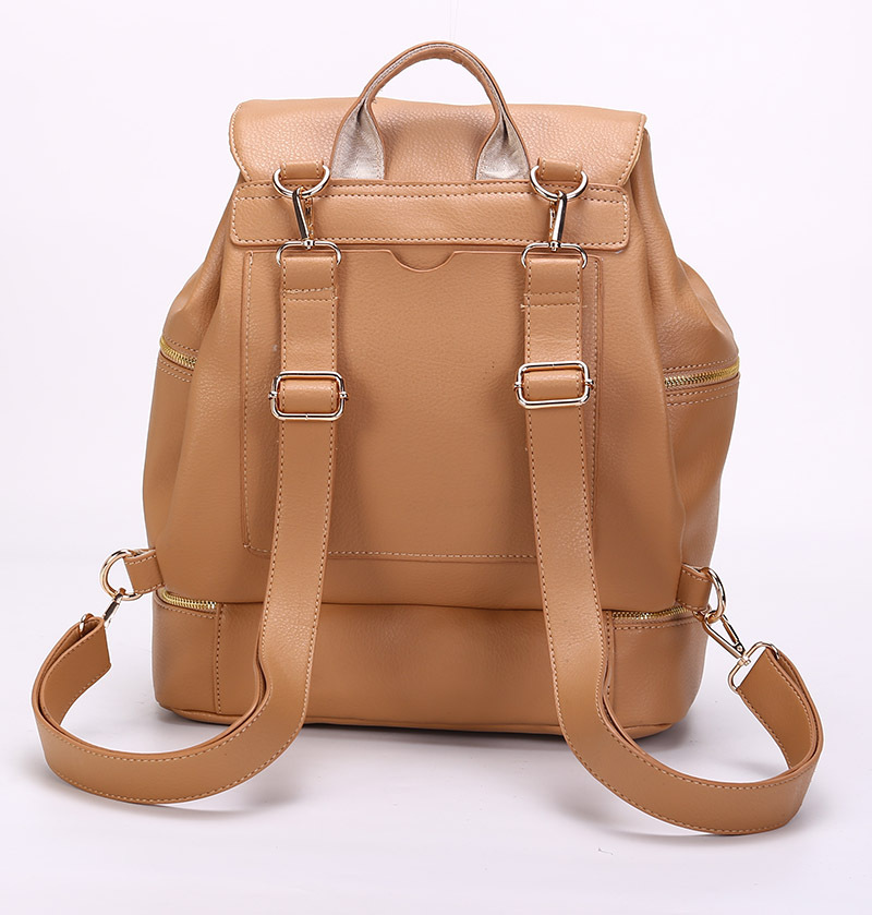 Chocolate Color Top-to-Bottom Vegan Leather Backpack From Back View