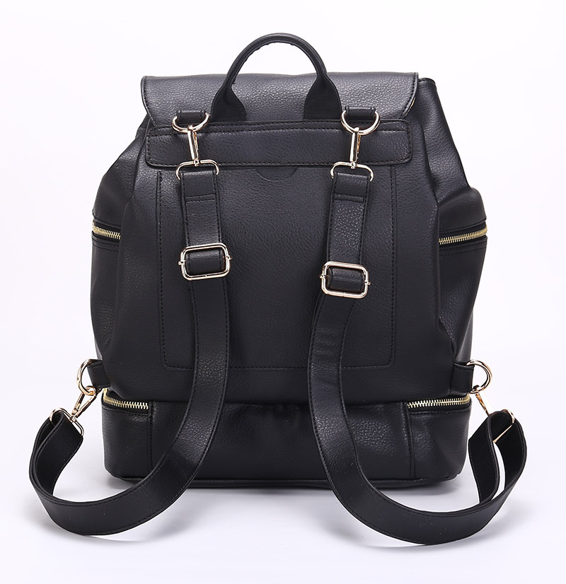 Black Color Top-to-Bottom Vegan Leather Backpack From Back View