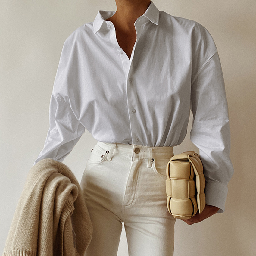 Women S White Lapel Long-Sleeved Shirt - CJdropshipping