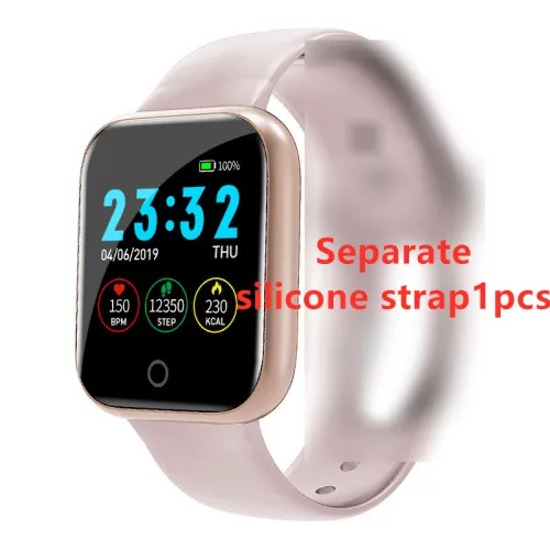 Color: Pink Silicone strap1pcs - Compatible with Apple , Smart Bracelet Sports Pedometer Blood Pressure Heart Rate Sleep Detection Bluetooth Watch