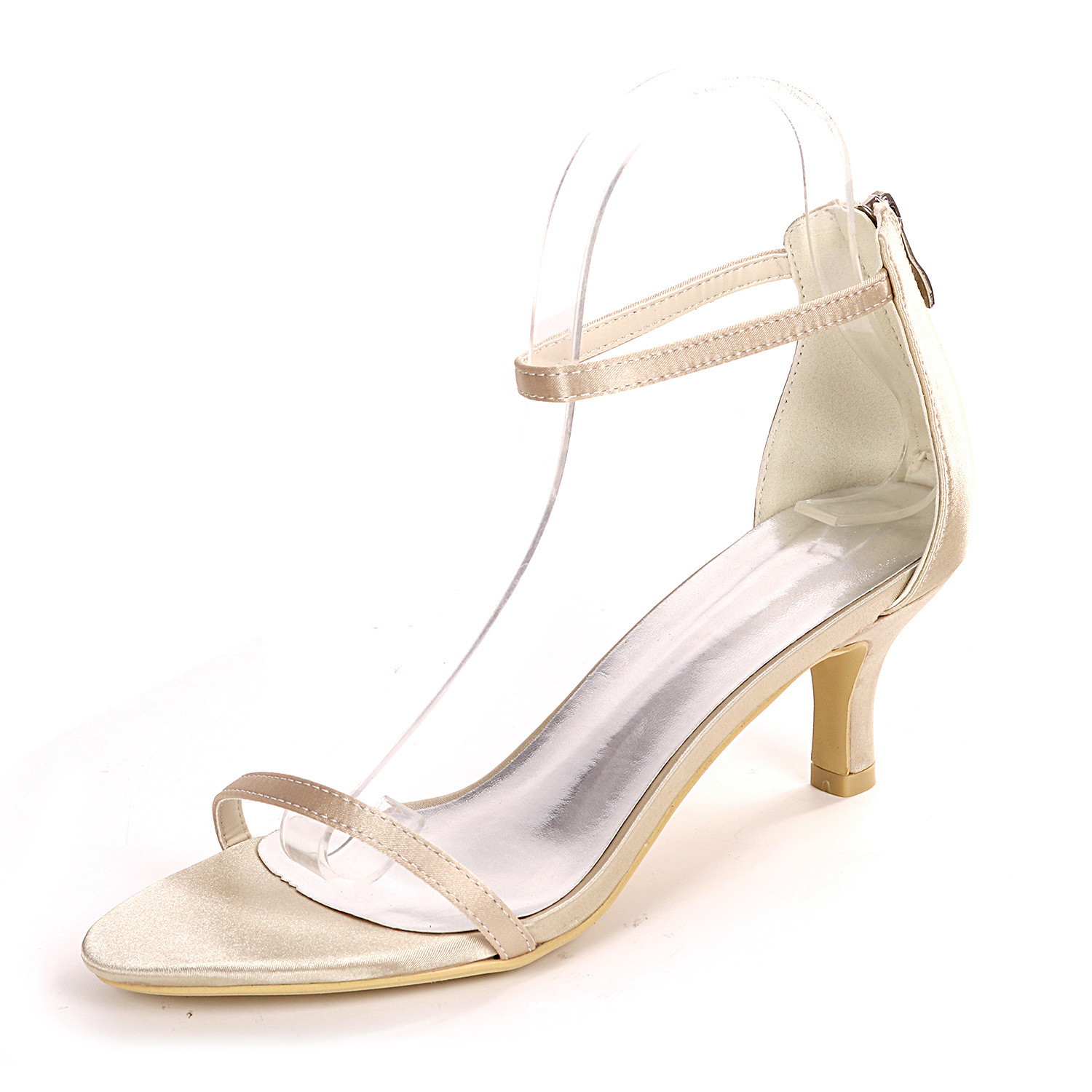 Ankle Strap Two Part Heeled Satin Sandals
