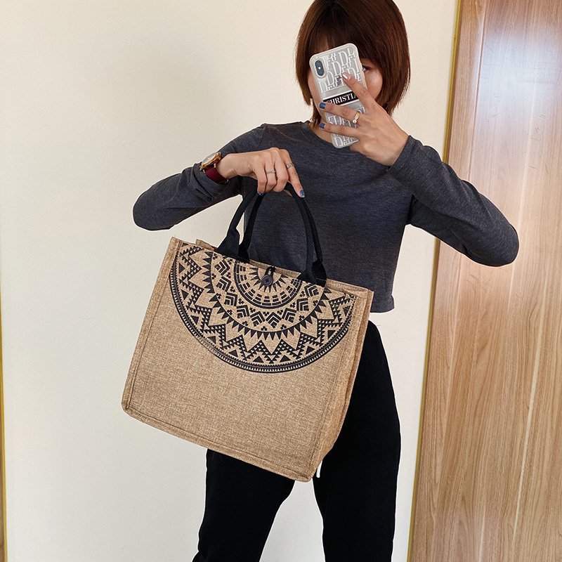 1621048334200 Linen Tote Bag Korean Composite Jute Bag Fashion One-Shoulder Shopping Bag
