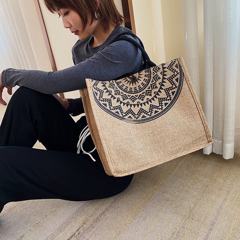 1621048334210 Linen Tote Bag Korean Composite Jute Bag Fashion One-Shoulder Shopping Bag