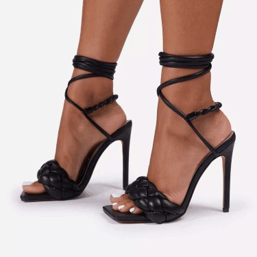 Star Same Style Woven Lace-up Combination High-Heel Sandals—1