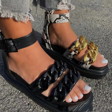 Snakeskin Women'S Sandals With Platform Buckle—1