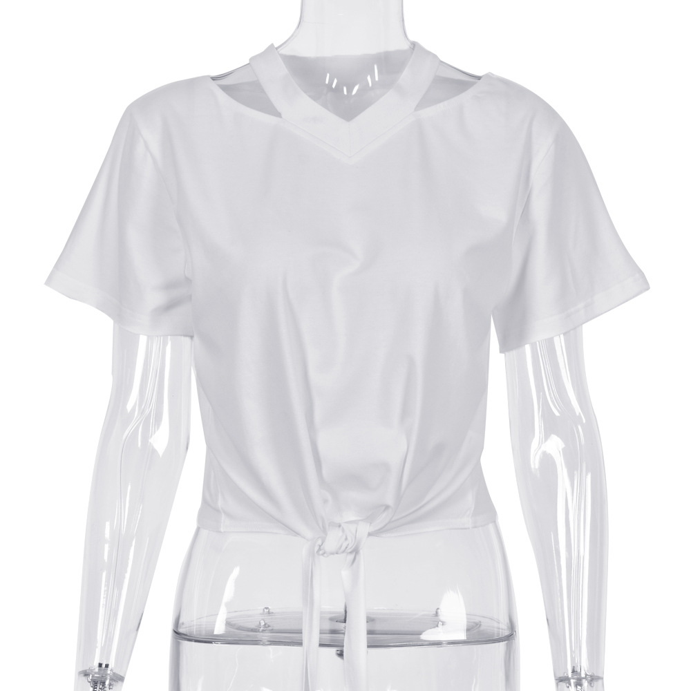 1621062905383 - Summer Lace Round Neck Waist Solid Color Short Top Short Sleeve T Shirt Women