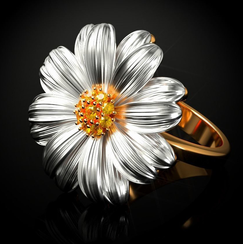 18k gold plated chrysanthemum sunflower ring