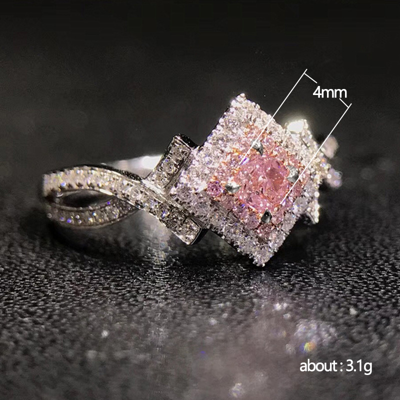 Pink Diamond and Zirconia Ring | Gemstone Square Treasure Piece