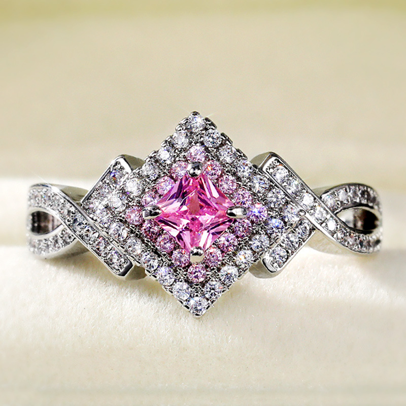 Pink Diamond and Zirconia Ring | Gemstone Square Treasure Piece