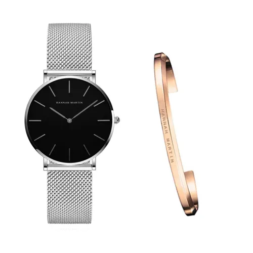 style: B Silver - Japan Quartz Movement High Quality 36mm hannah Martin Women Stainless Steel Mesh Rose Gold Waterproof Ladies Watch