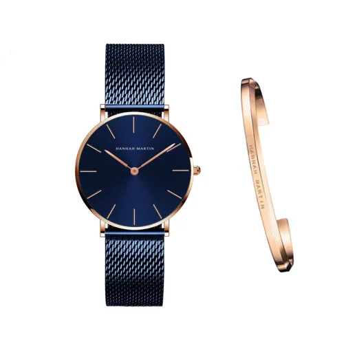 style: A Blue - Japan Quartz Movement High Quality 36mm hannah Martin Women Stainless Steel Mesh Rose Gold Waterproof Ladies Watch