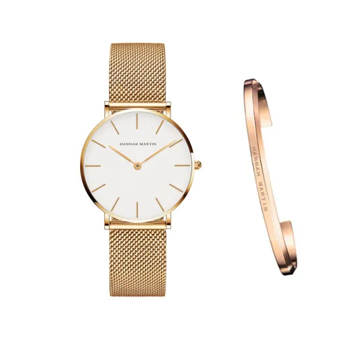 style: A Gold - Japan Quartz Movement High Quality 36mm hannah Martin Women Stainless Steel Mesh Rose Gold Waterproof Ladies Watch