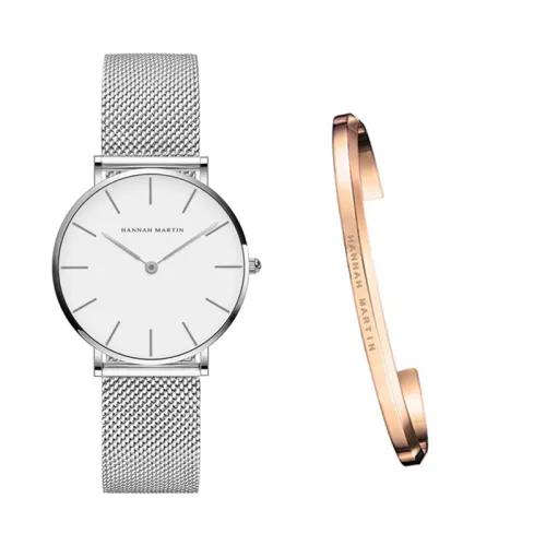 style: A Silver - Japan Quartz Movement High Quality 36mm hannah Martin Women Stainless Steel Mesh Rose Gold Waterproof Ladies Watch