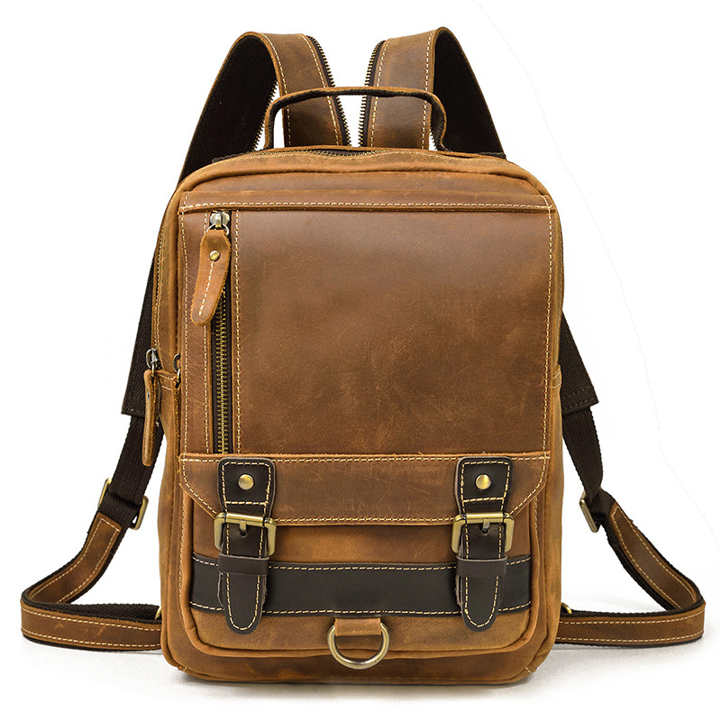 Horse Leather Men'S Backpack Multifunctional Leather Student Backpack ...