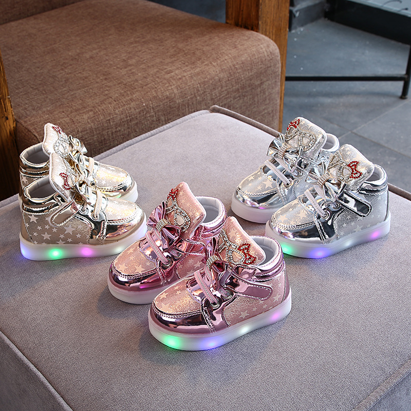 Girls Stars Printed Light Board Shoes Girls Rhinestone Zhongbang LED ...