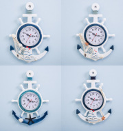 Mediterranean Style Blue And White Ship Rudder Helmsman Anchor Creative Personality Wall Clock