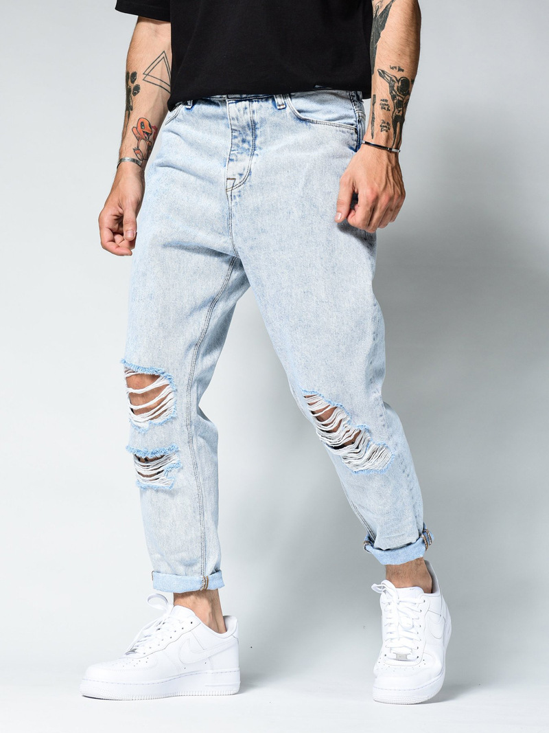 Ripped Slim Jeans For Men, Pencil Jeans, Tailored Fit, Fashionable, For Street Driving, Locomotive, Party Wear, Denim