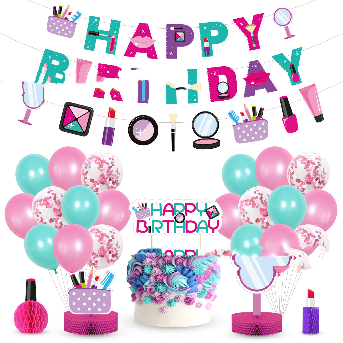 Makeup Birthday Party Balloons Decorations Banner Girl Baby Shower