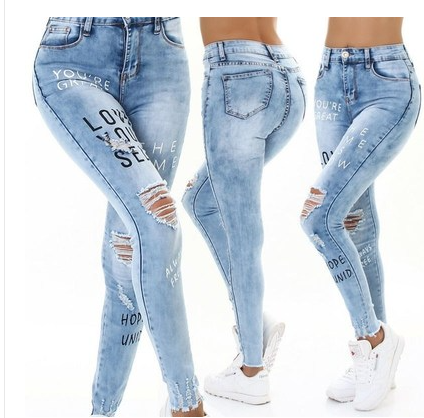 Trousers Jeans For Women Pants Solid White Style Slim Blue