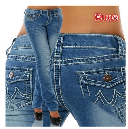 Trousers Jeans For Women Pants Solid White Style Slim Blue