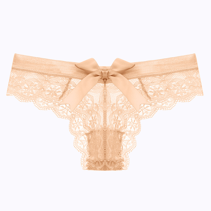 Super Cute Lace Thong Transparent Hollow Briefs With Bow skin