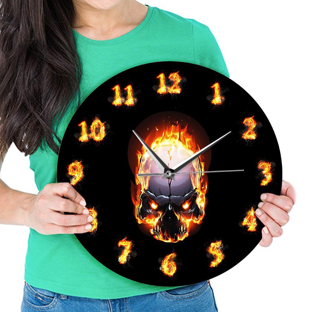 Burning Skull Wall Clock Hell Demon Death Skull Clock