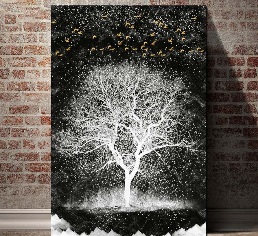 Painting style: Square, Painting size: 45x60cm - Black And White Tree Embroidery 3d Art Diamond Painting