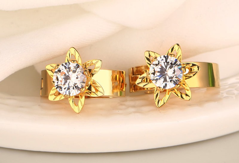 1622341892714 Accessories Stainless Steel Single Diamond Gold Earrings Korean Style Ladies Petal Earrings