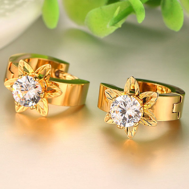 1622341892725 Accessories Stainless Steel Single Diamond Gold Earrings Korean Style Ladies Petal Earrings