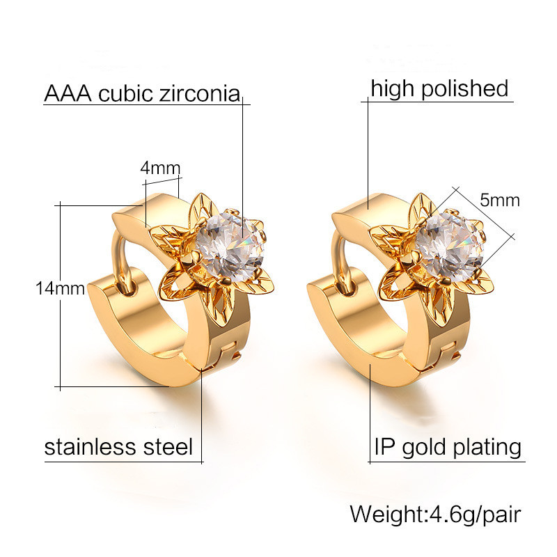 1622341892731 Accessories Stainless Steel Single Diamond Gold Earrings Korean Style Ladies Petal Earrings