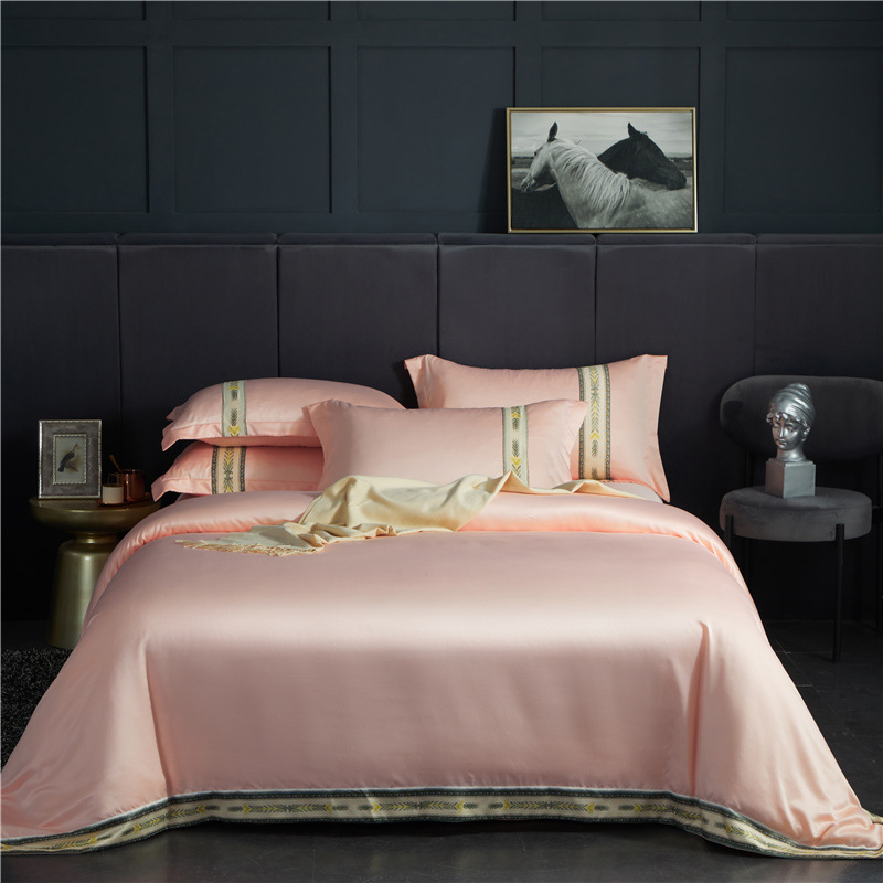 Four-piece Set Of Washed Silk Satin Striped Sheets, Solid Color Ice Silk Jane Ou - Picture 9 of 10