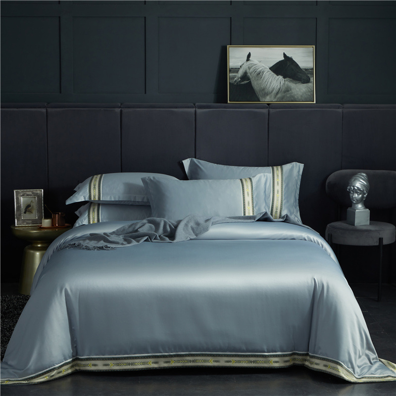 Four-piece Set Of Washed Silk Satin Striped Sheets, Solid Color Ice Silk Jane Ou - Picture 7 of 10