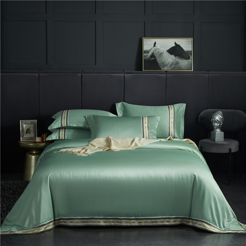 Four-piece Set Of Washed Silk Satin Striped Sheets, Solid Color Ice Silk Jane Ou - Picture 8 of 10