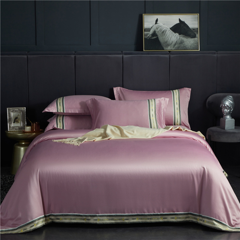 Four-piece Set Of Washed Silk Satin Striped Sheets, Solid Color Ice Silk Jane Ou - Picture 10 of 10
