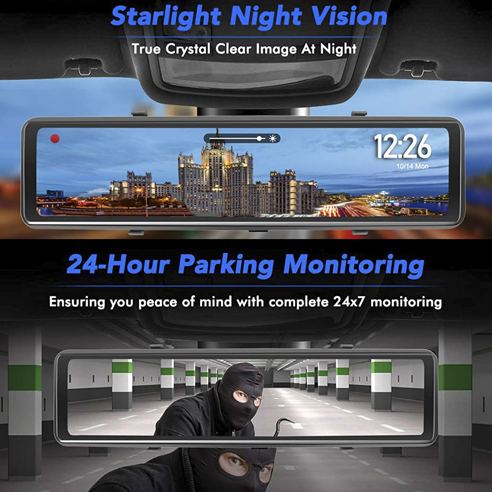 Streaming Media Car DVR Loop Recording Front And Rear Lens 1080P2K 12 Inch LCD Display Black Night Vision